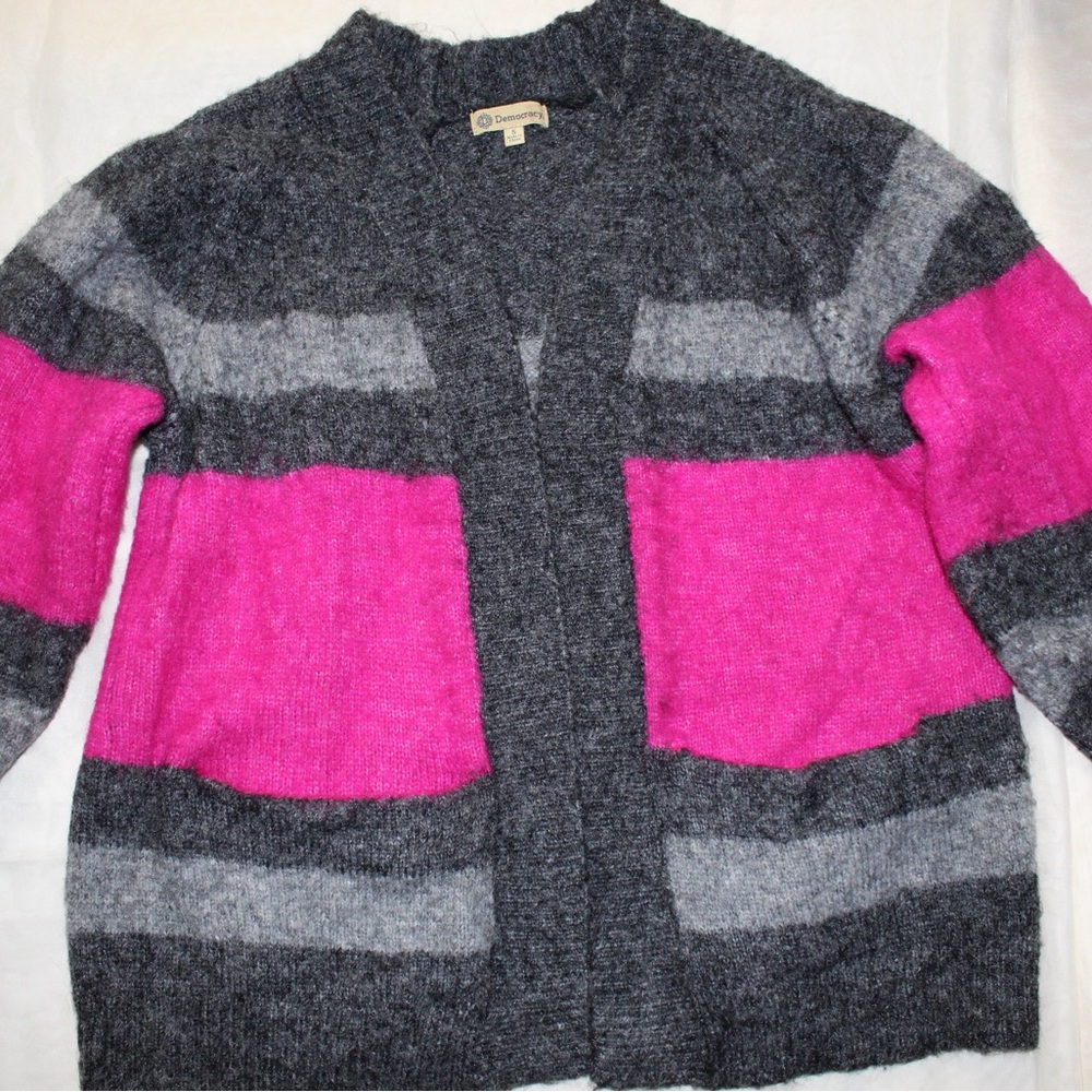 Democracy Gray and Pink Cardigan Sweater